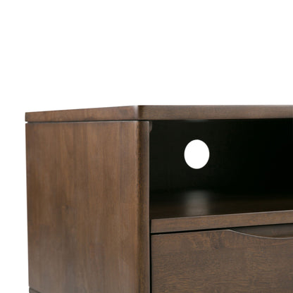 HouseOfZazla handcrafted rubberwood TV stand with two drawers, dark walnut finish on Tampa Home & Garden Store