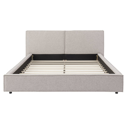 Modern Tufted Queen Upholstered Platform Bed Frame by HouseOfZazla light gray fabric with slats on Tampa Home & Garden Store