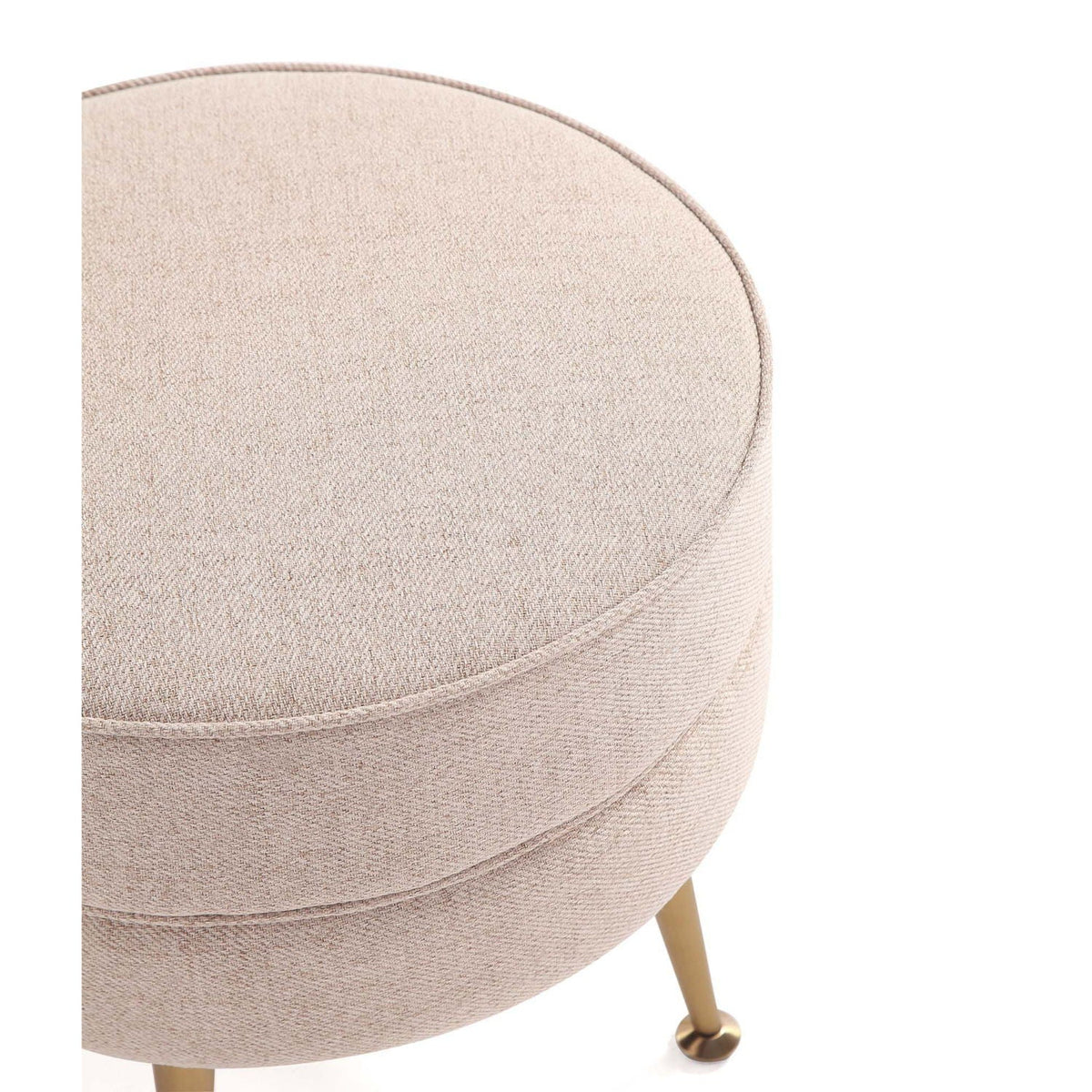 Bailey Upholstered Accent Ottoman round beige woven fabric with light wood legs on Tampa Home & Garden Store