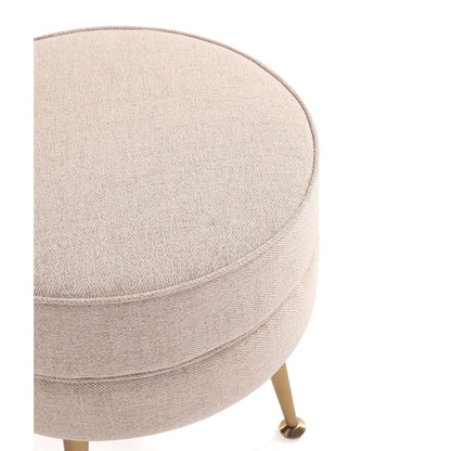 Bailey Upholstered Accent Ottoman round beige woven fabric with light wood legs on Tampa Home & Garden Store
