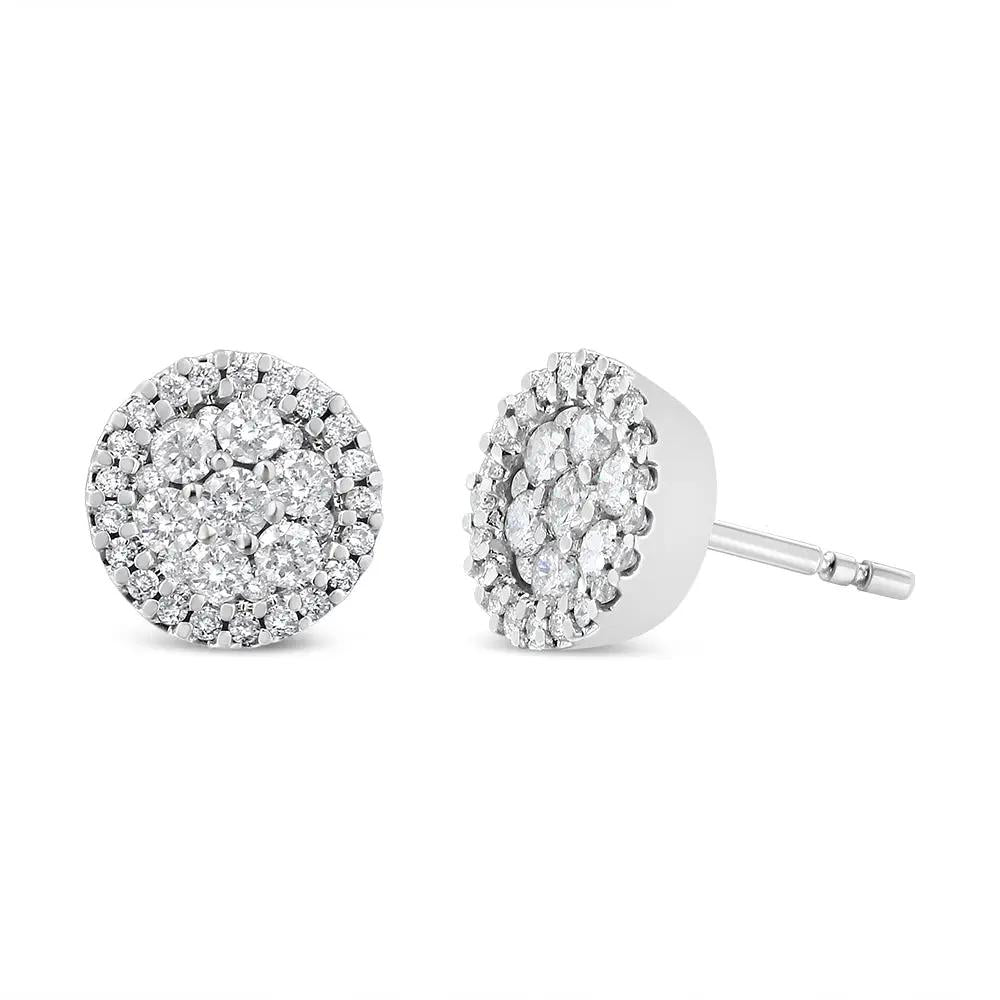 14K white gold diamond halo stud earrings, 1.0 cttw, H-I color I1-I2 clarity, Bids.com on Tampa Home & Garden Store