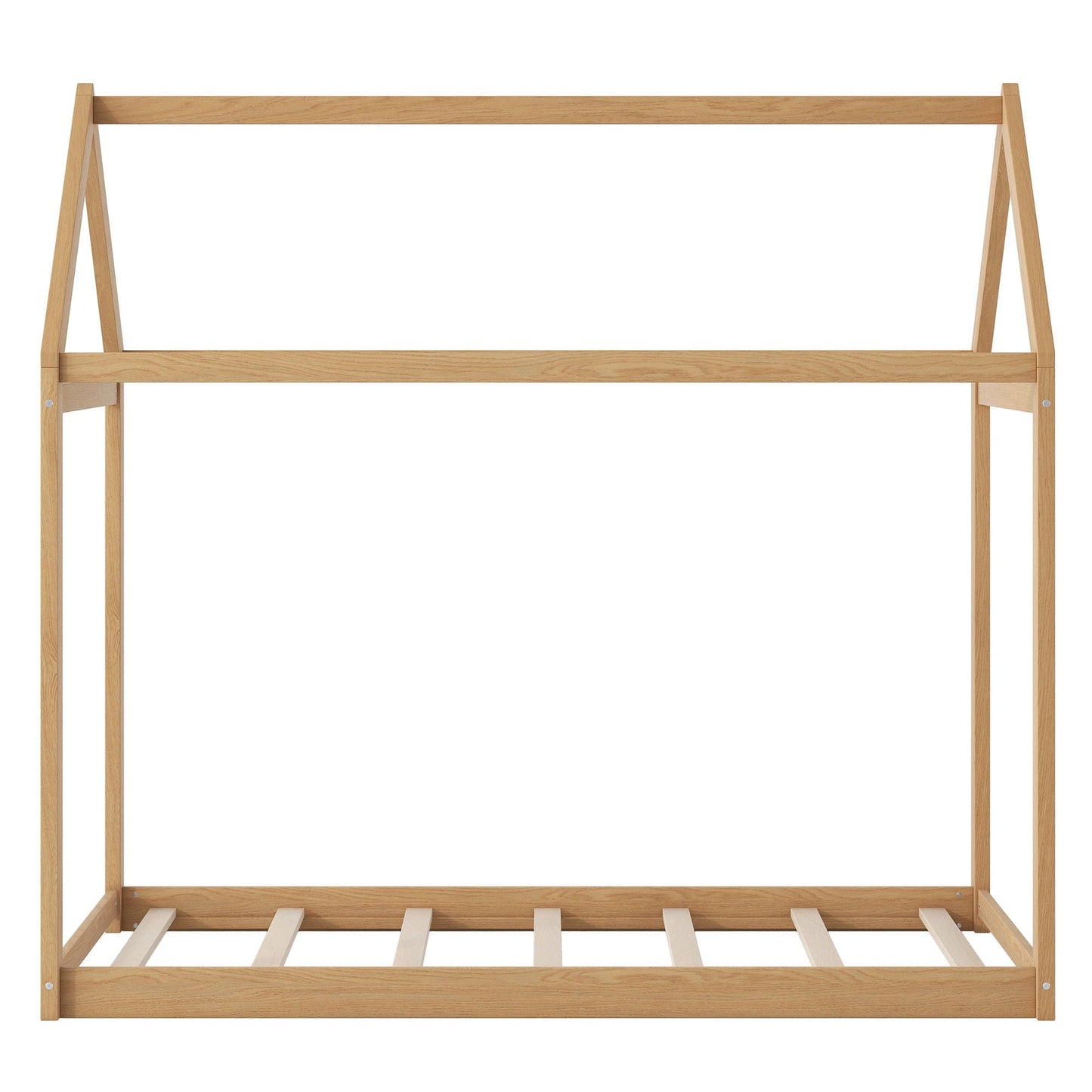 Wooden house-shaped platform bed frame in natural oak finish with slatted base on Tampa Home & Garden Store