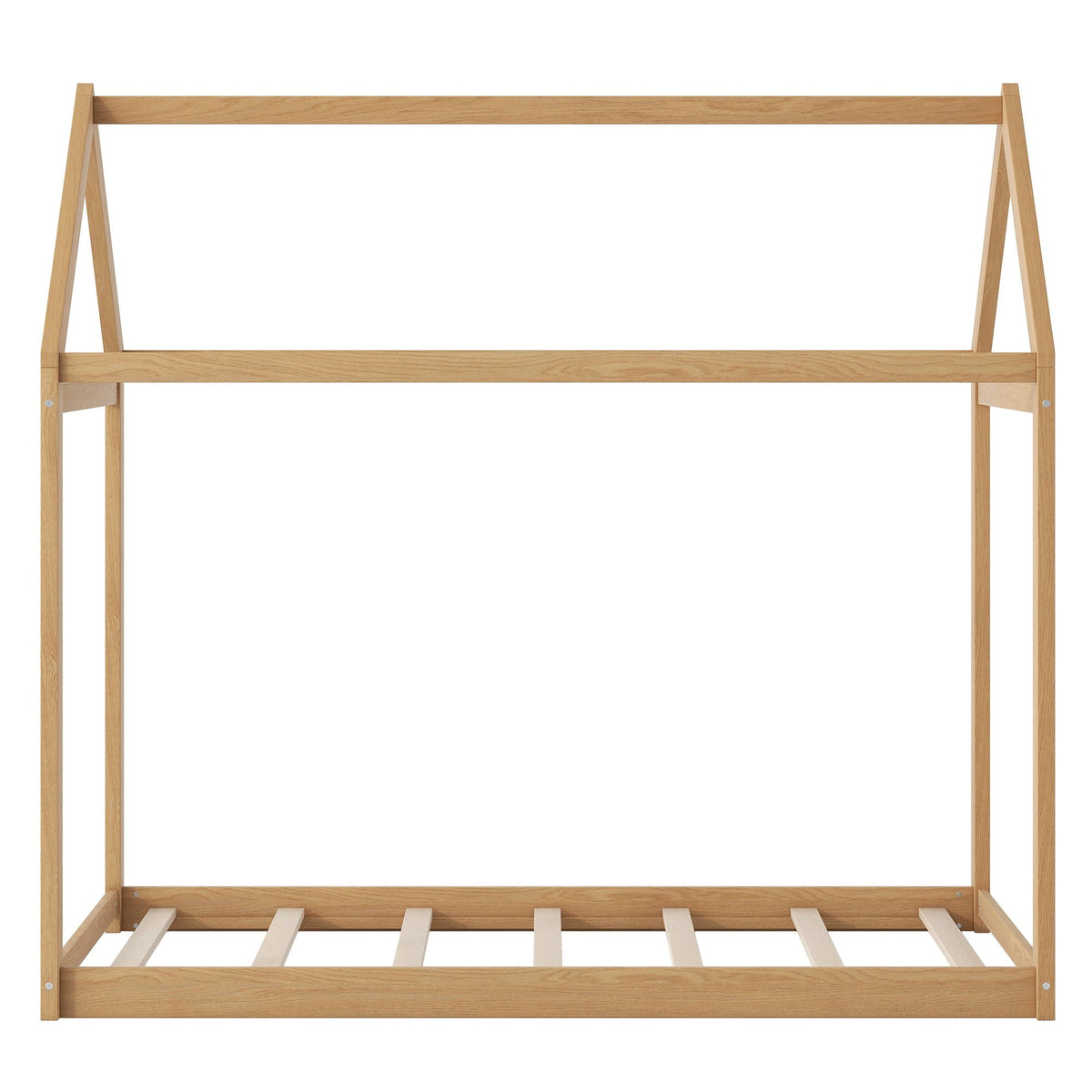 Wooden house-shaped platform bed frame in natural oak finish with slatted base on Tampa Home & Garden Store