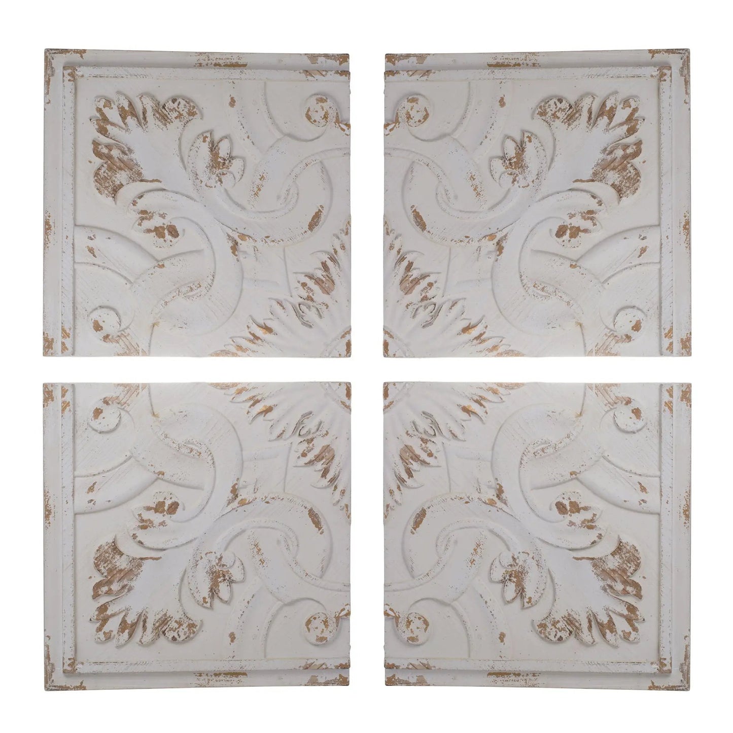 Distressed Wooden Wall Panels Set of 4 White