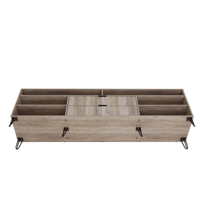 Fluted TV stand with storage, grooved drawer panels, natural wood finish, metal legs on Tampa Home & Garden Store
