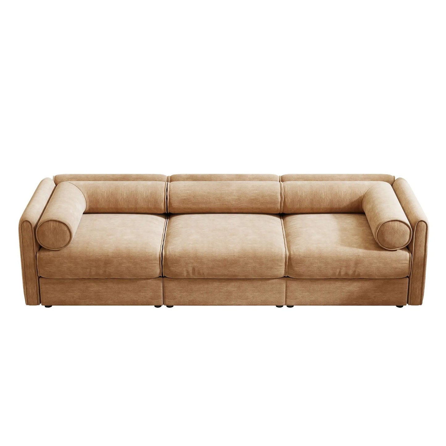 Stylish Sofa With Storage Seat And Cylindrical Backrest beige fabric cylindrical armrests on Tampa Home & Garden Store