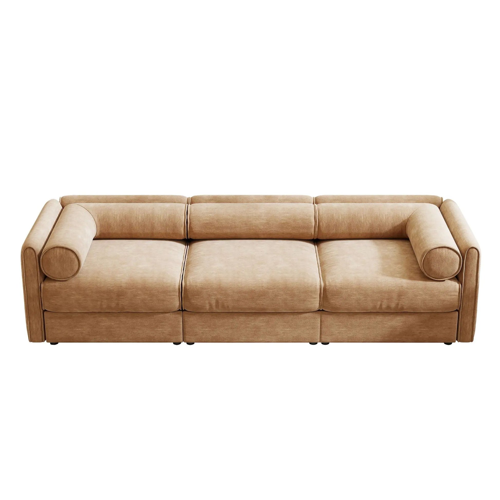 Stylish Sofa With Storage Seat And Cylindrical Backrest beige fabric cylindrical armrests on Tampa Home & Garden Store