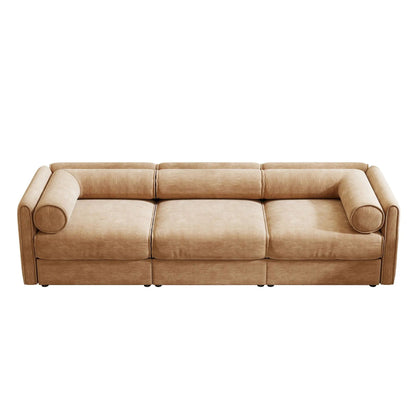 Stylish Sofa With Storage Seat And Cylindrical Backrest beige fabric cylindrical armrests on Tampa Home & Garden Store