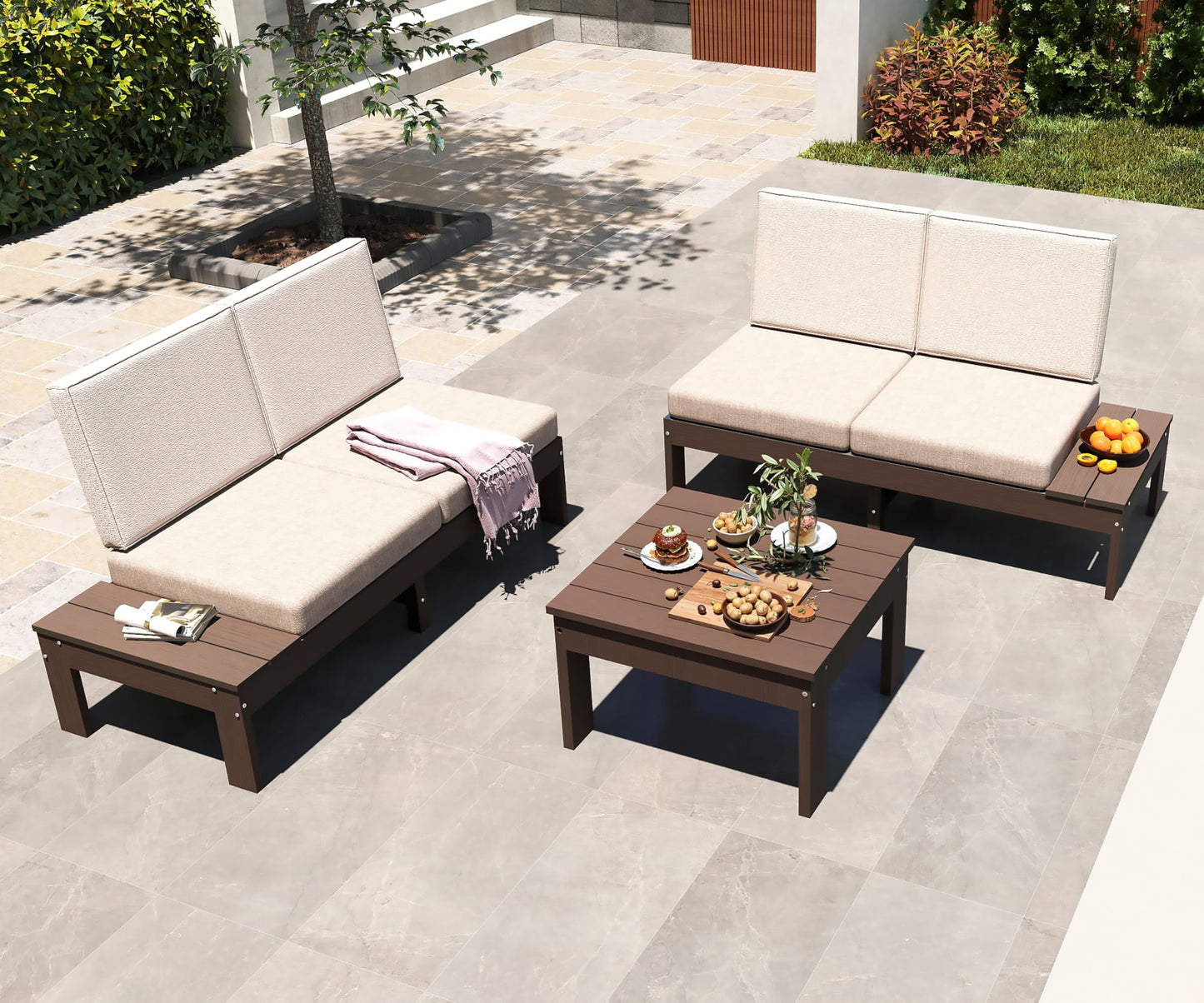 HDPE outdoor patio sofa set 3-piece conversation set with beige cushions HouseOfZazla on Tampa Home & Garden Store