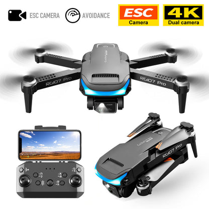 Obstacle avoidance UAV drone with 4K dual cameras, gray folding quadcopter with blue LEDs on Tampa Home & Garden Store