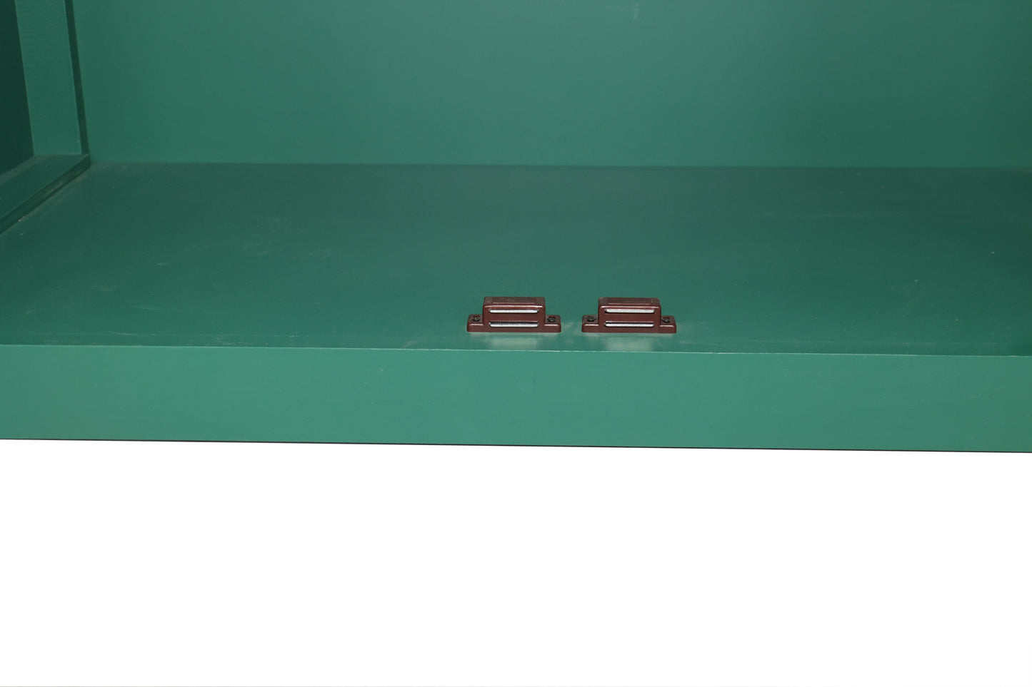 59in green accent cabinet interior with 4 doors; two brown metal brackets on bottom panel on Tampa Home & Garden Store