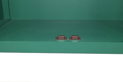 59in green accent cabinet interior with 4 doors; two brown metal brackets on bottom panel on Tampa Home & Garden Store