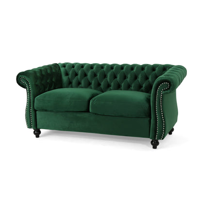 A Tufted Velvet Chesterfield Loveseat Sofa