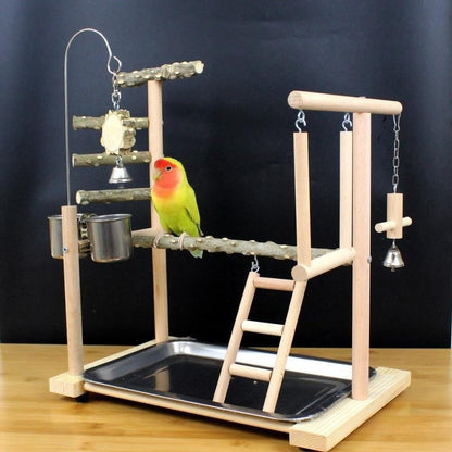 Parrot wooden swing stand with natural wood, ladder, and bells by Sell My Stuff on Tampa Home & Garden Store