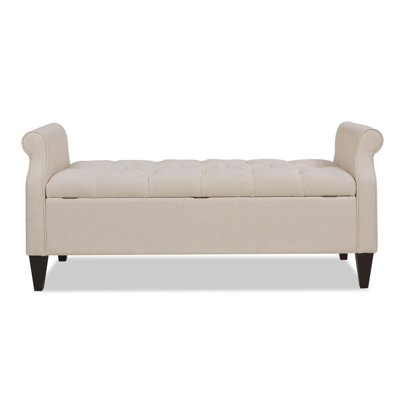 Jacqueline Tufted Roll Arm Storage Bench by HouseOfZazla, cream linen upholstery on Tampa Home & Garden Store