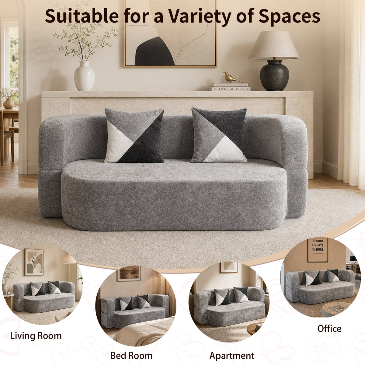 Convertible Eggshell Sofa Bed for Small Spaces