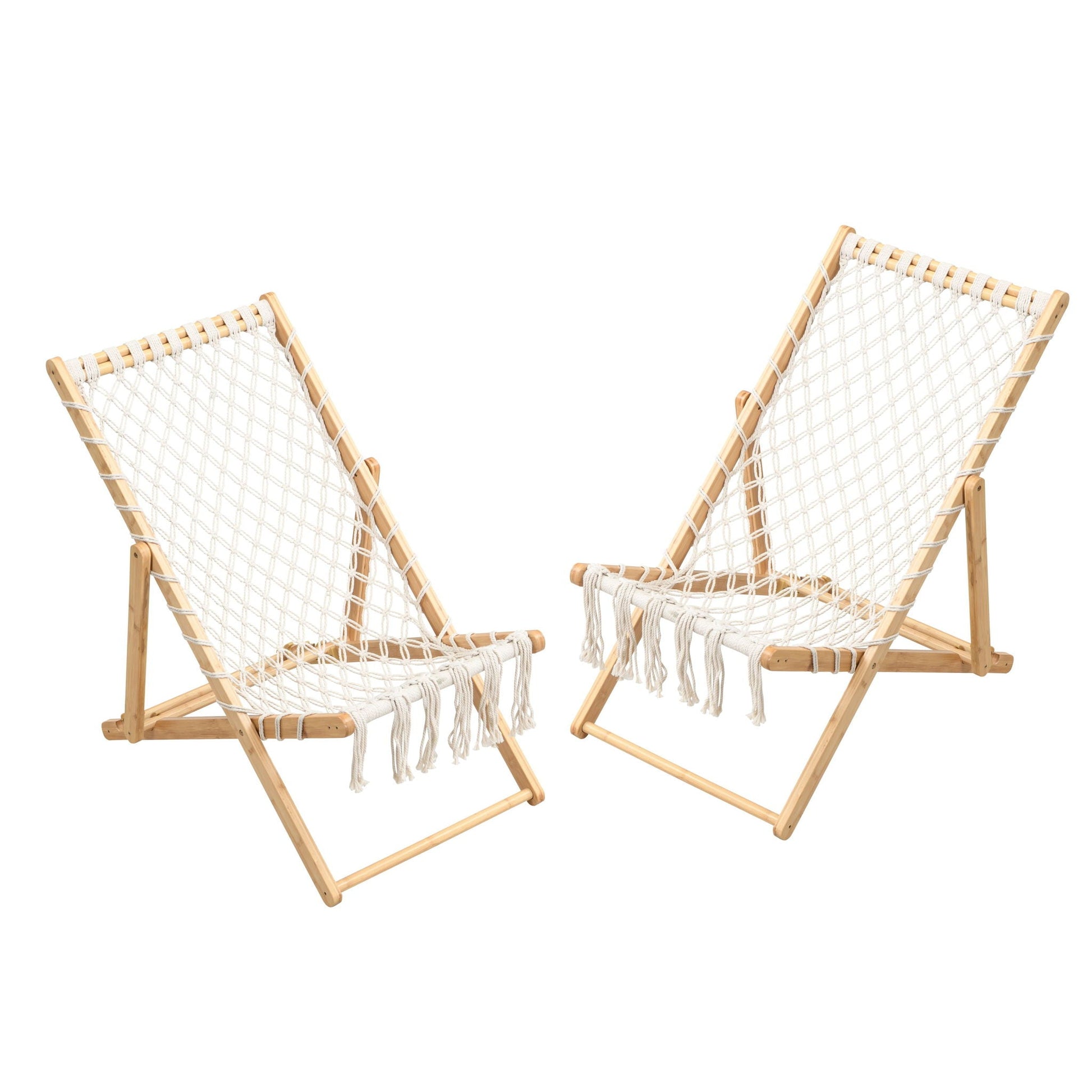 HouseOfZazla Bamboo Weaving Chair Set with handwoven rope seating, natural wood, chairs (2) on Tampa Home & Garden Store