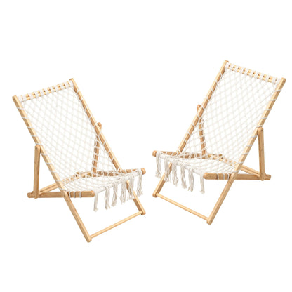 HouseOfZazla Bamboo Weaving Chair Set with handwoven rope seating, natural wood, chairs (2) on Tampa Home & Garden Store