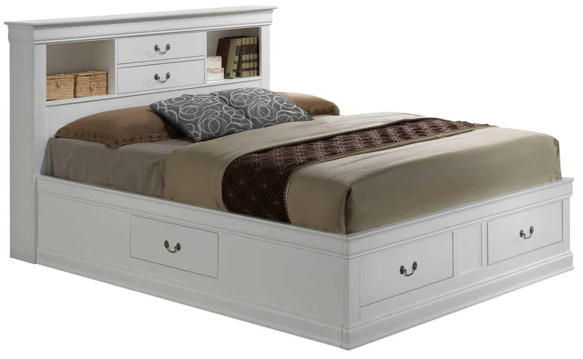 Traditional style bookcase storage bed in white with built-in headboard and drawers HouseOfZazla on Tampa Home & Garden Store