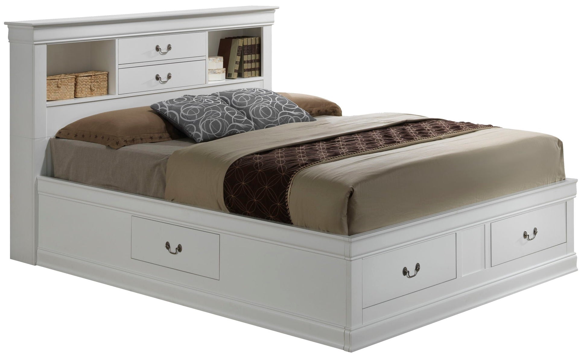 Traditional style bookcase storage bed in white with built-in headboard and drawers HouseOfZazla on Tampa Home & Garden Store