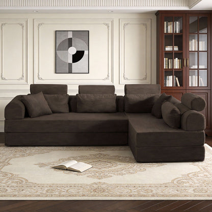 Modern L-Shape Modular Sectional Sofa compressed design in dark brown fabric by HouseOfZazla on Tampa Home & Garden Store