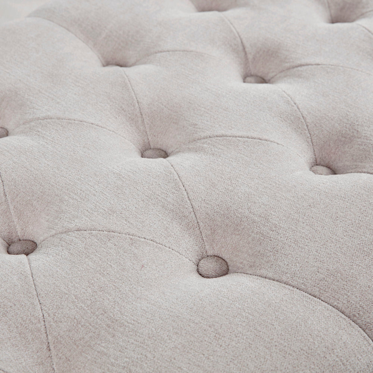 Tufted Top Storage Bench upholstery close-up in light beige fabric on Tampa Home & Garden Store