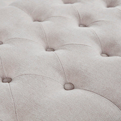 Tufted Top Storage Bench upholstery close-up in light beige fabric on Tampa Home & Garden Store