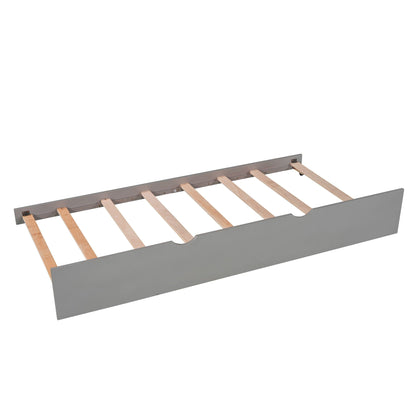 L-shaped platform bed with built-in desk, trundle and drawers, HouseOfZazla gray finish on Tampa Home & Garden Store