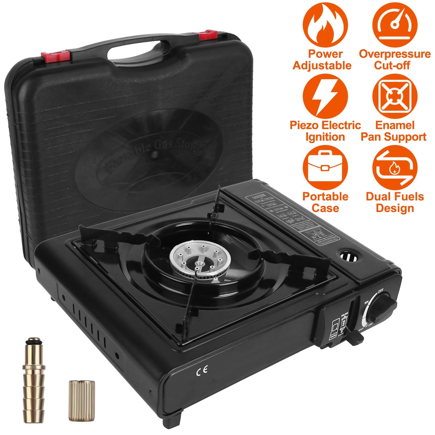 GemGear 3300W portable camping stove with dual-fuel burner and piezo ignition carry case on Tampa Home & Garden Store
