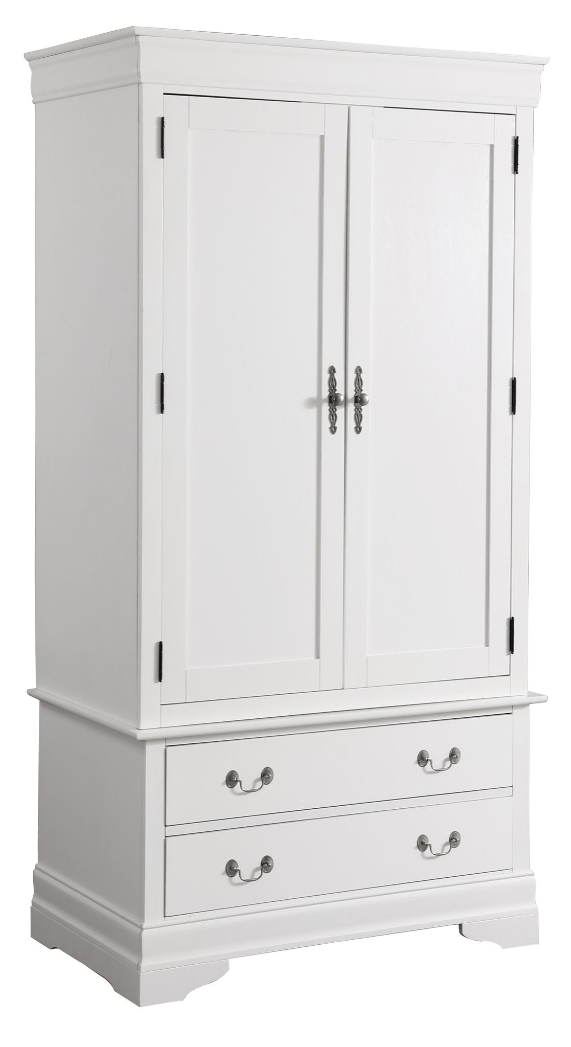 Traditional Armoire in white wood with two-panel doors and ornate metal hardware by HouseOfZazla on Tampa Home & Garden Store