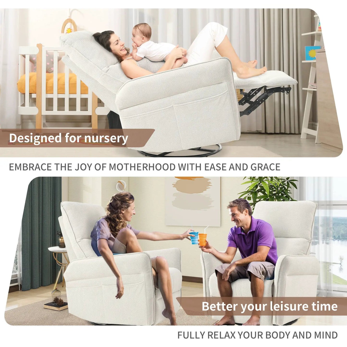 270 Degree Power Swivel Rocker Recliner With USB