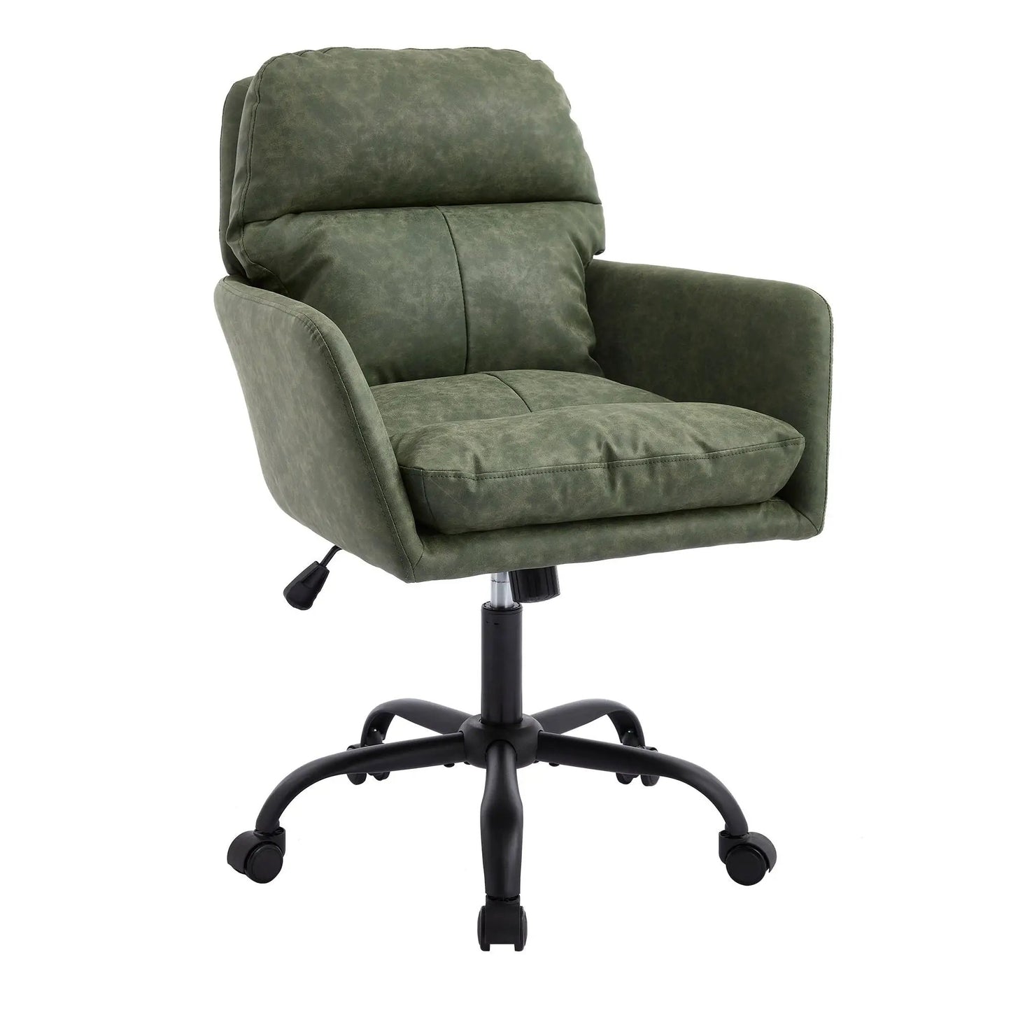 Office chair with adjustable height olive green faux suede, padded back and seat, 5-wheel base on Tampa Home & Garden Store