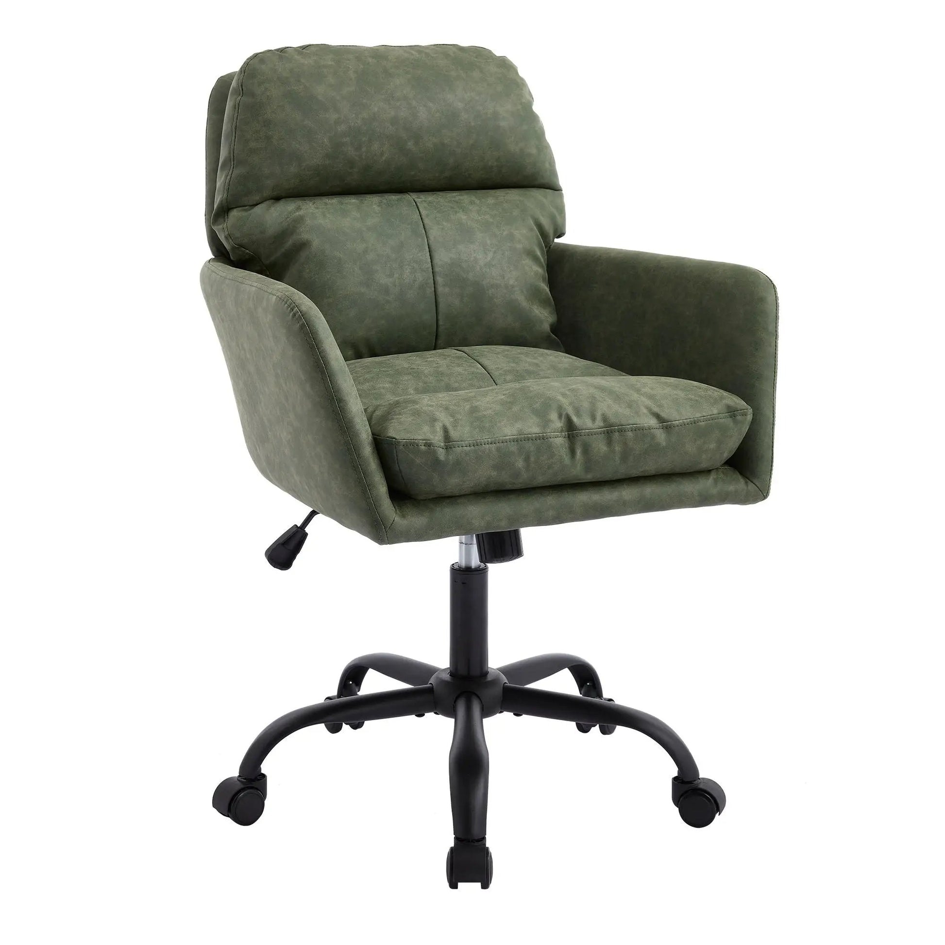 Office chair with adjustable height olive green faux suede, padded back and seat, 5-wheel base on Tampa Home & Garden Store