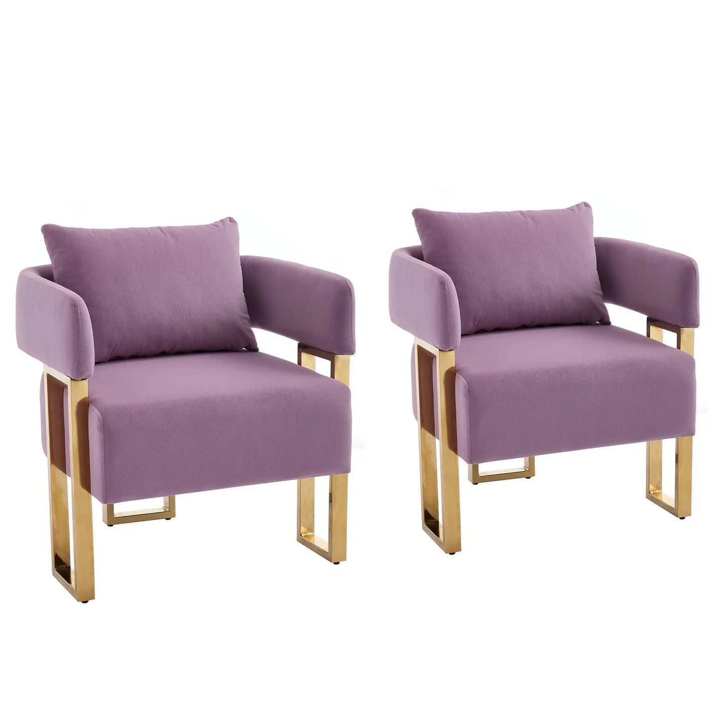 Modern decorative chair set in purple teddy fleece with gold metal legs a pair on Tampa Home & Garden Store