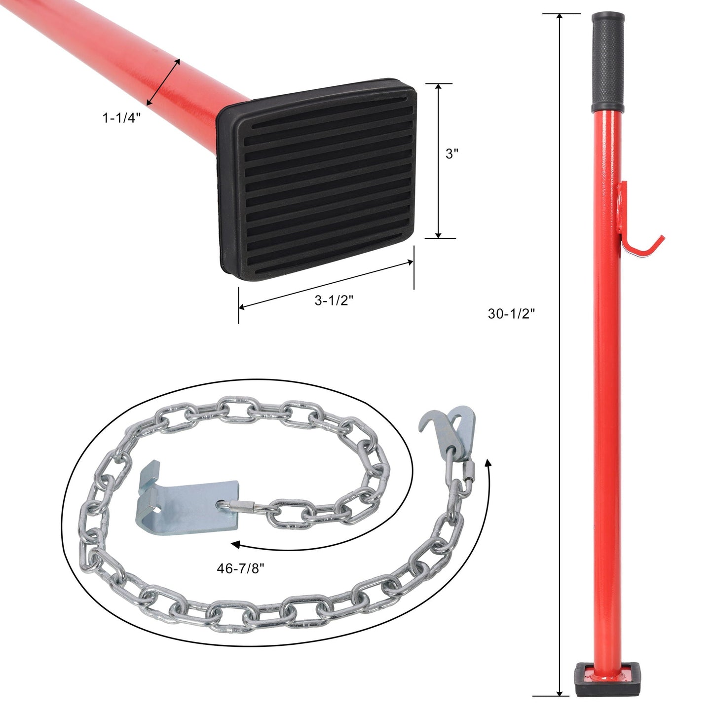 Universal pulling stick tool for car dent removal, red with black grip and chain kit on Tampa Home & Garden Store