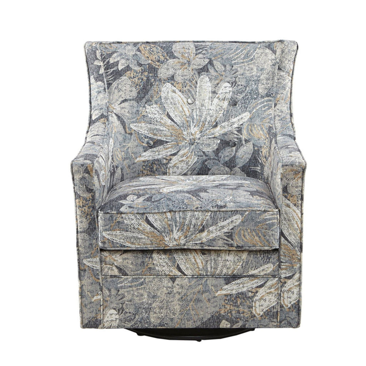 Swivel glider chair with multicolor floral upholstery and metal base on Tampa Home & Garden Store