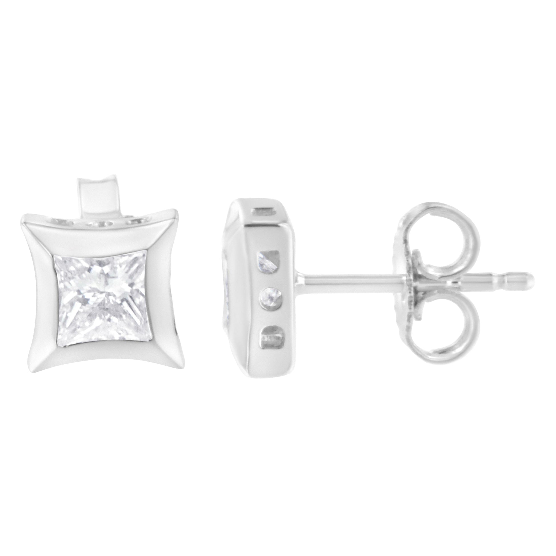10K white gold princess-cut diamond stud earring with square setting; components (3) on Tampa Home & Garden Store