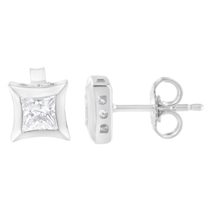 10K white gold princess-cut diamond stud earring with square setting; components (3) on Tampa Home & Garden Store