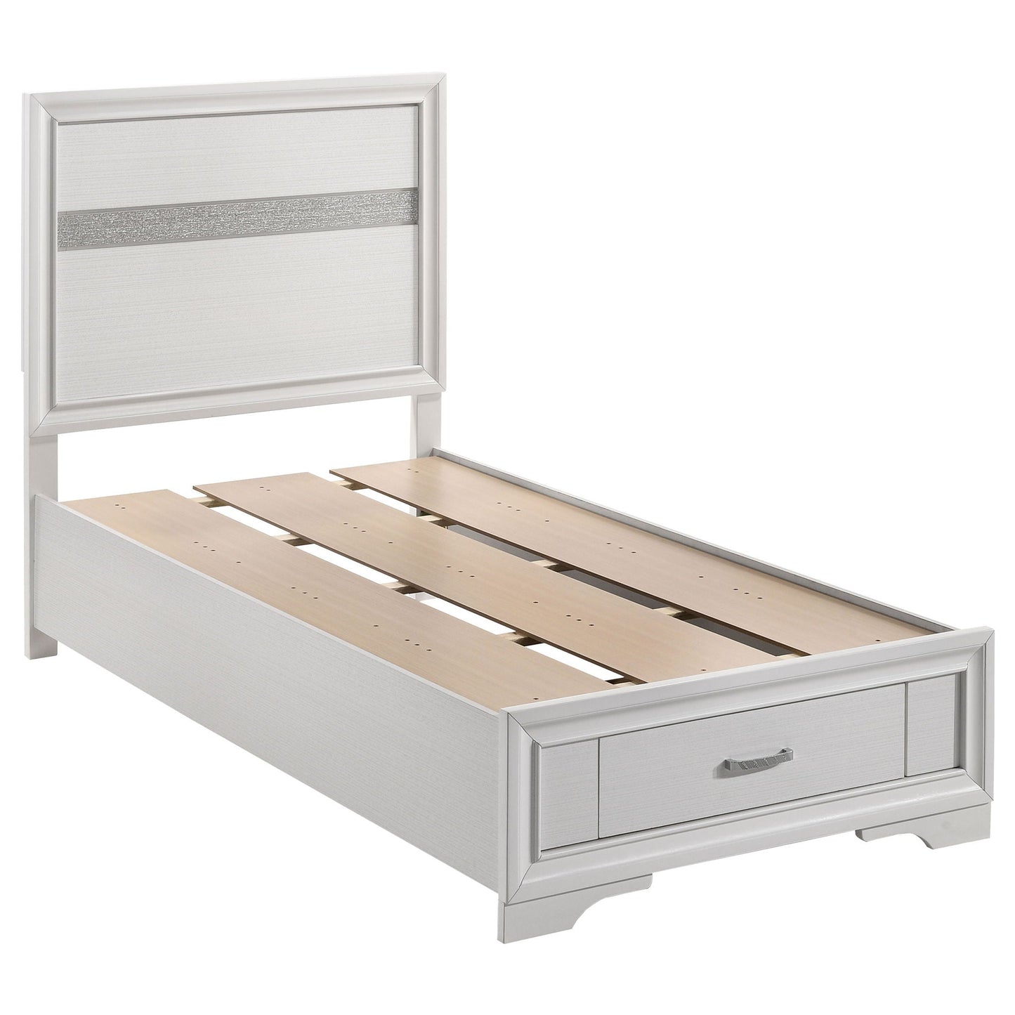 Annie 4 Piece Bedroom Set bed frame in light gray with upholstered headboard and glitter band on Tampa Home & Garden Store