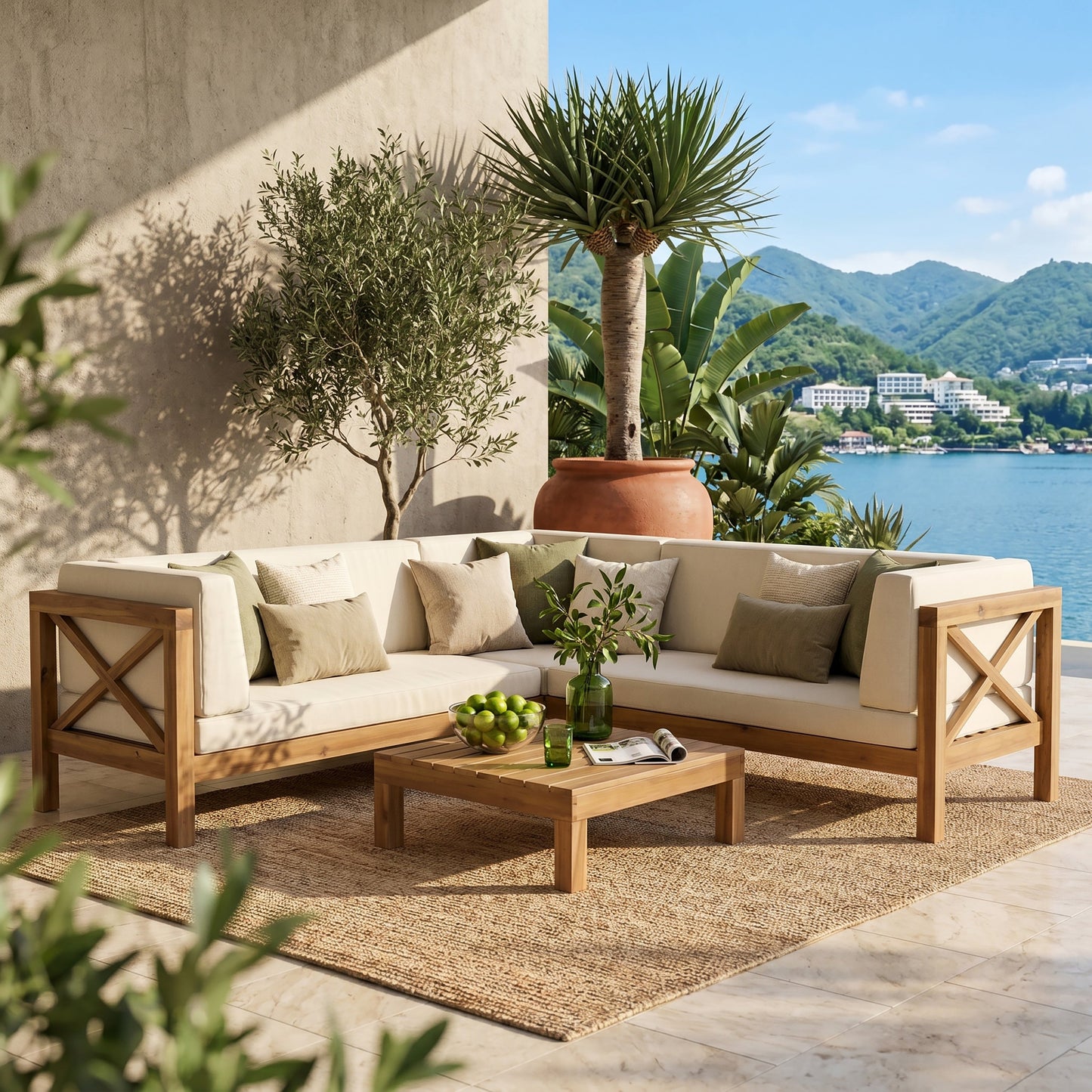 Stylish Outdoor Sofa Set And Acacia Wood Frame