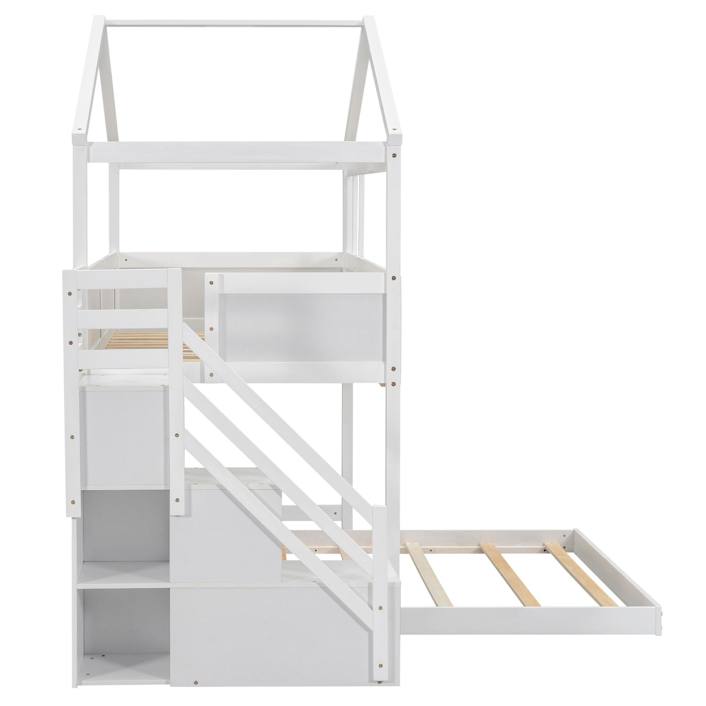 House Style Bunk Bed With Storage Staircase And board white bunk bed with storage stairs on Tampa Home & Garden Store