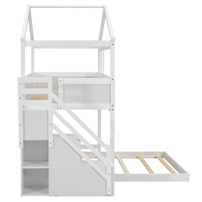House Style Bunk Bed With Storage Staircase And board white bunk bed with storage stairs on Tampa Home & Garden Store