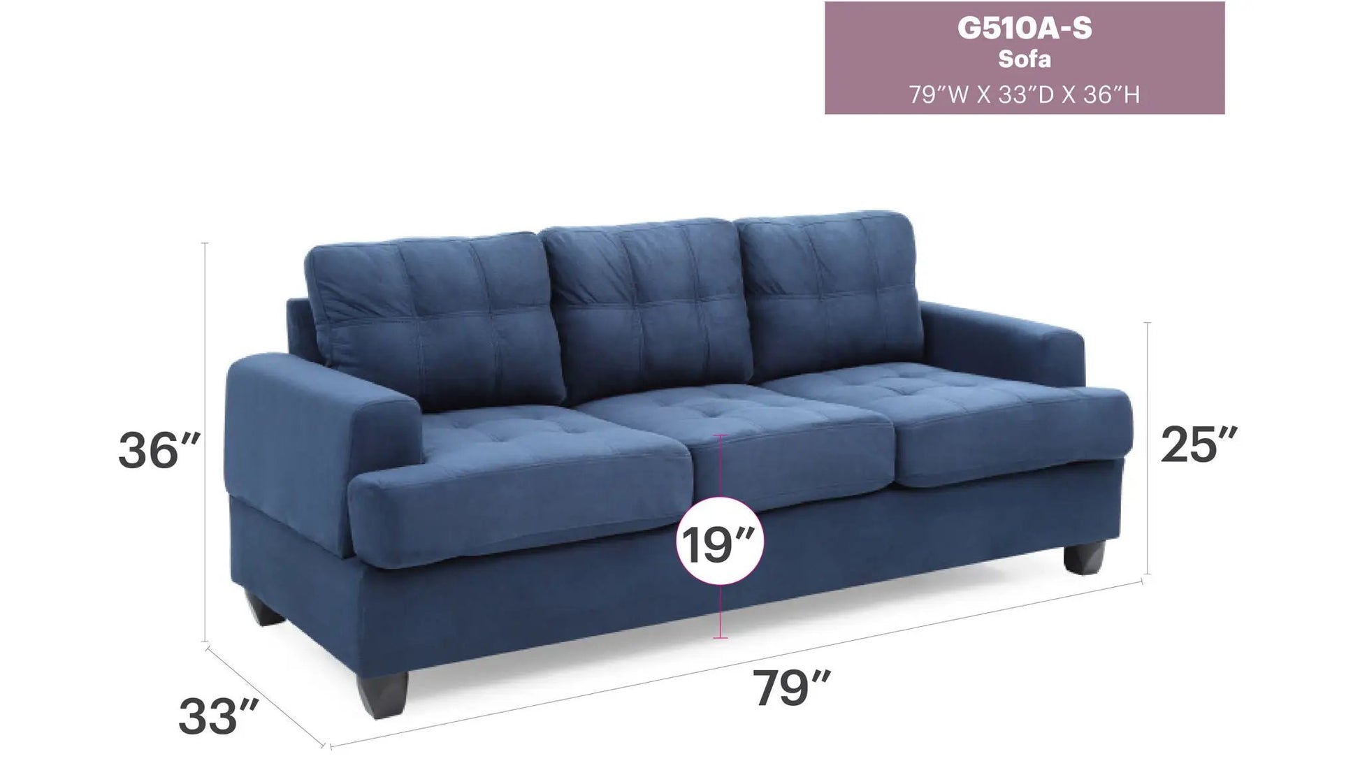 Sandridge Sofa blue upholstered stationary sofa with tufted cushions, 79in W x 36in H x 33in D on Tampa Home & Garden Store