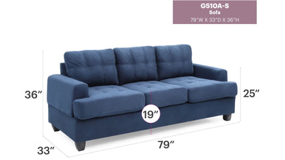 Sandridge Sofa blue upholstered stationary sofa with tufted cushions, 79in W x 36in H x 33in D on Tampa Home & Garden Store