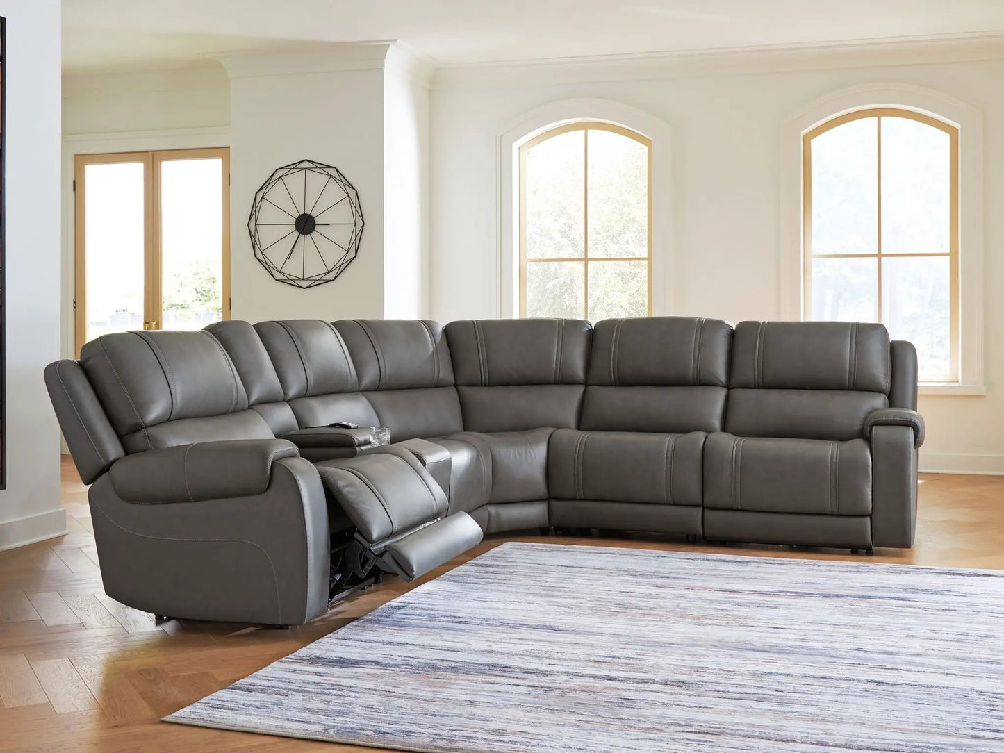5Z Pittson power reclining sectional in gray leather, Unique Piece Furniture on Tampa Home & Garden Store