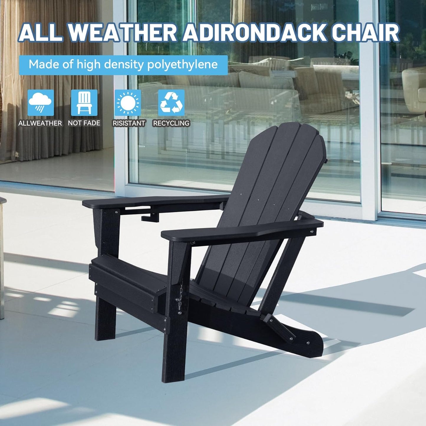 Folding Black Hdpe Adirondack Chair And Cup