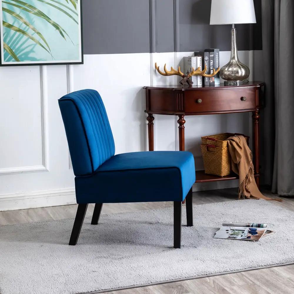 Reese midcentury accent chair in blue velvet with black legs by Unique Piece Furniture on Tampa Home & Garden Store