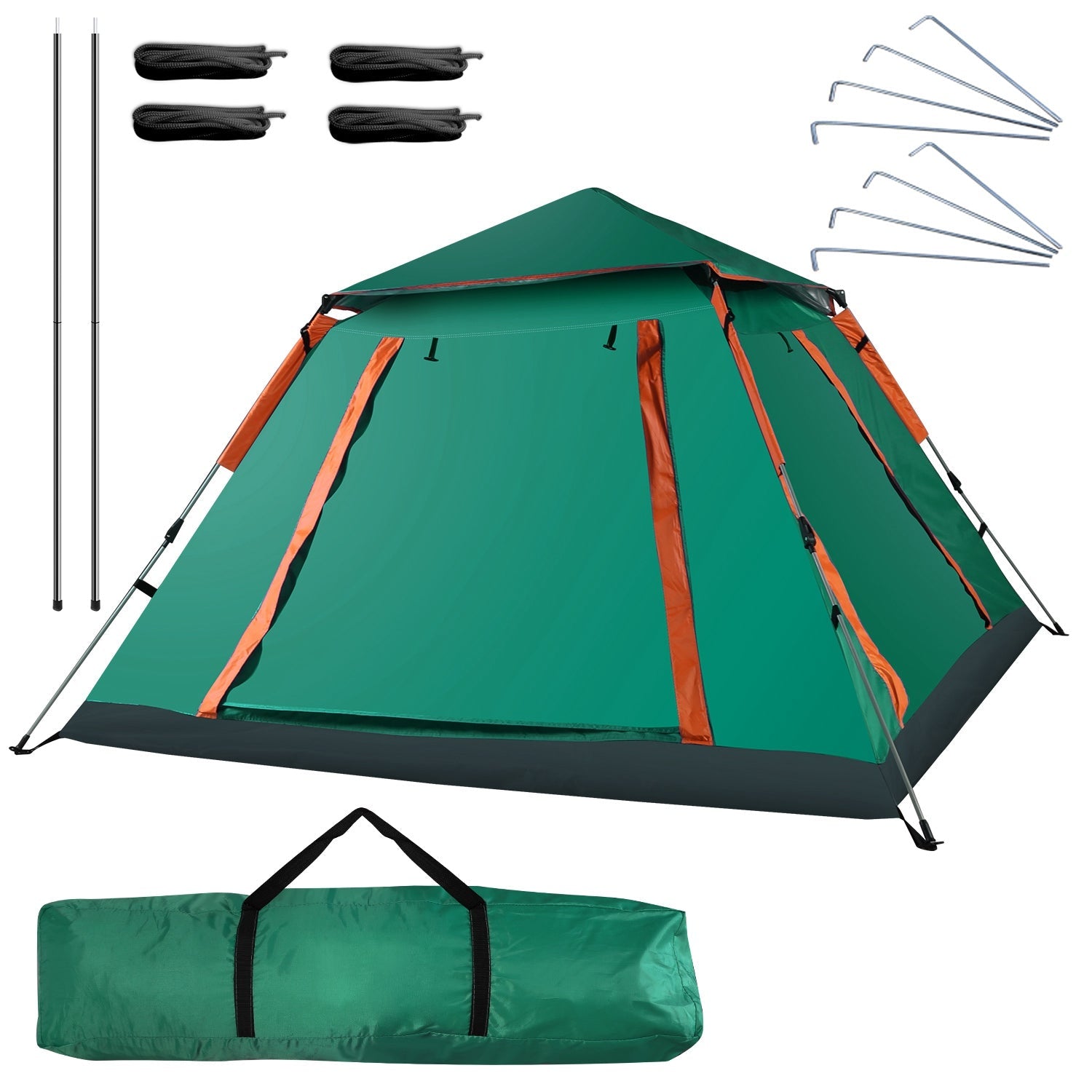 GemGear 4-5 Person Group Tent green with orange trim, waterproof camping tent with carrying bag on Tampa Home & Garden Store