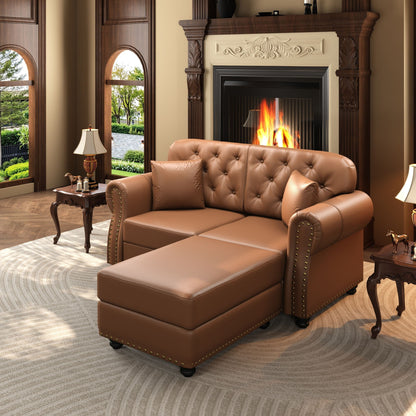 Upholstered Sofa with Nailhead and Ottoman