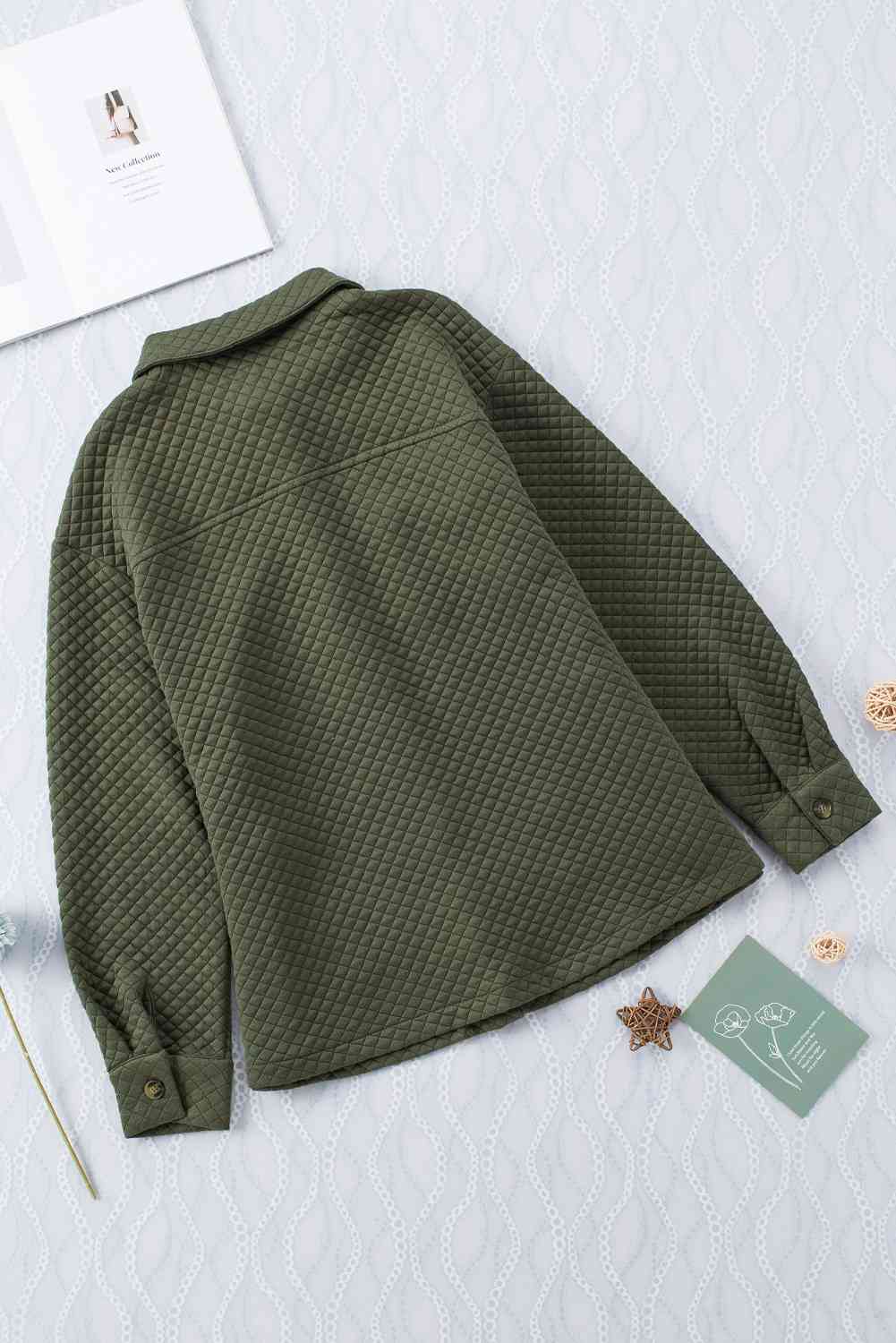 Comfortable button-down collared jacket green quilted coat with pockets Stevvex ST13BD187XLP on Tampa Home & Garden Store